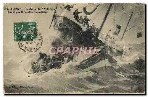 Cartes postales Bateau Fecamp Naufrage du Neil Jess Sauve par Notre Dame du Salut