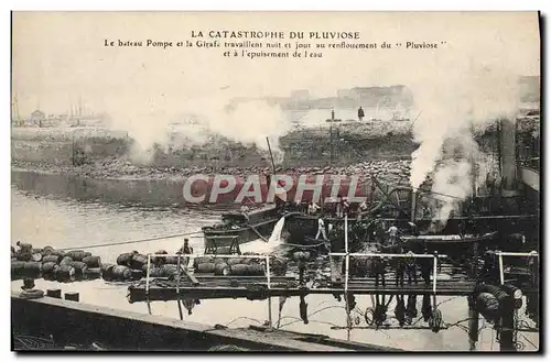 Cartes postales Bateau Sous marin Catastrophe du Pluviose Le bateau Pompe et la Girafe travaillent nuit et jour