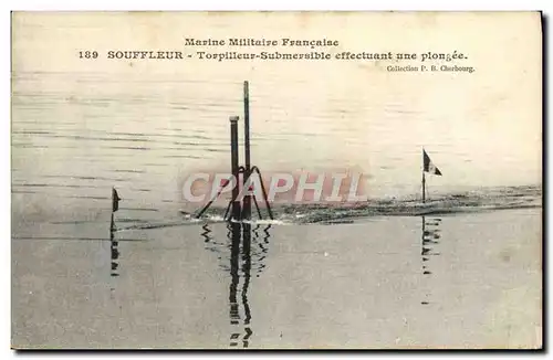 Cartes postales Bateau Sous marin Souffleur Torpilleur Submersible effectuant une plongee