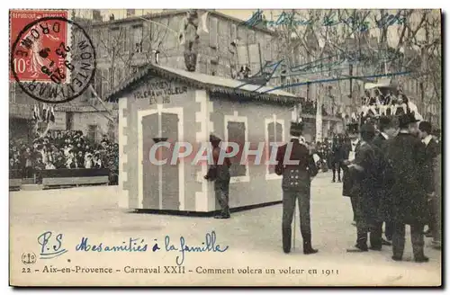 Cartes postales Police Policier Aix en Provence Carnaval XXII Comment volera un voleur en 1911