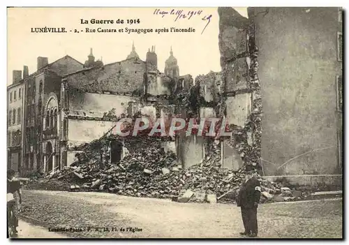 Cartes postales Judaica Juif Luneville Rue Castara et synagogue apres l&#39incendie Militaria Croix Rouge