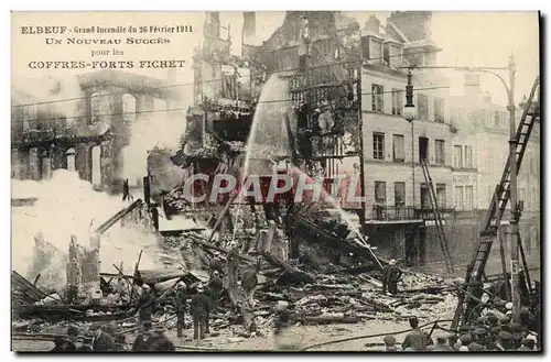 Cartes postales Sapeurs Pompiers Elbeuf Grande incendie du 26 fevrier 1911 Publicite Coffres Fort Fichet TOP