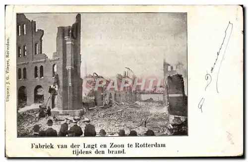 Cartes postales Sapeurs Pompiers Fabriek van der Lugt en Zoon te Rotterdam tijdens den brand