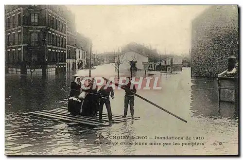Cartes postales Sapeurs Pompiers Choisy le Roi Indondations de 1910 Sauvetage d&#39une jeune mere par les pompie
