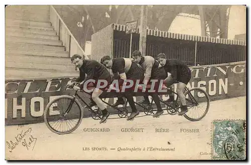 Ansichtskarte AK Velo Cycle Cyclisme Guignard Georget Biere Fossier Quadruplette a l&#39entrainement