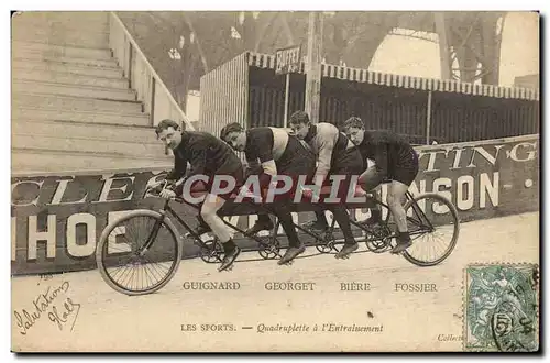 Cartes postales Velo Cycle Cyclisme Guignard Georget Biere Fossier Quadruplette a l&#39entrainement