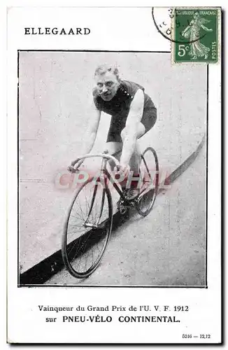 Ansichtskarte AK Velo Cycle Cyclisme Ellegaard Vainqueur du Grand Prix de l&#39UVF 1912 Pneu Velo Continental