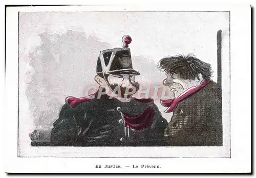 Cartes postales Police Policier En justice Le prevenu Illustrateur