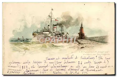 Cartes postales Bateau SM Panzerschiff Siegfried Einfahrt vor Swinemunde