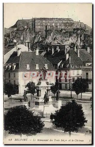 Cartes postales Belfort Le Monument des Trois sieges et le chateau