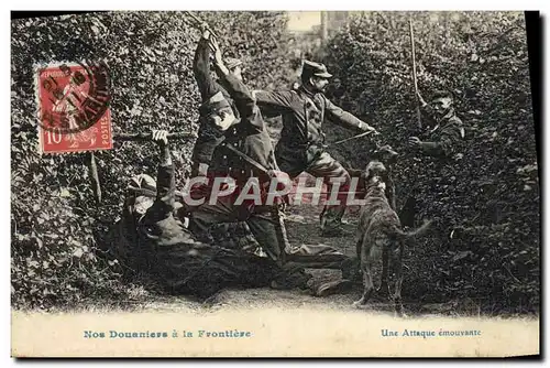 Cartes postales Douane Douanes Douanier Nos douaniers a la frontiere Chien Une attaque emouvante