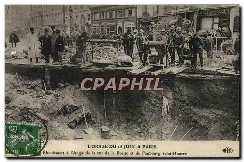Cartes postales Sapeurs Pompiers L&#39orage du 15 juin a Paris Eboulement a l&#39angle de la rue de al Boetie et
