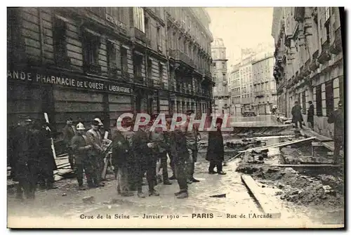 Cartes postales Sapeurs Pompiers Crue de la Seine Janvier 1910 Paris Rue de l&#39arcade