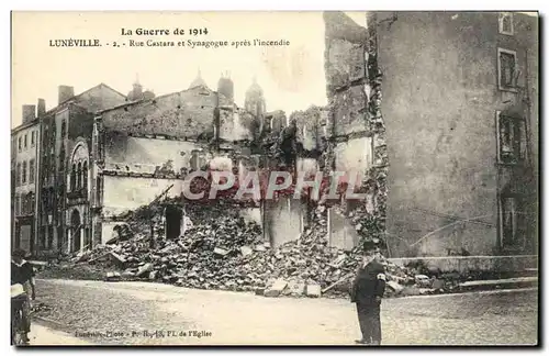 Ansichtskarte AK Judaica Luneville Rue Castara et synagogue apres l&#39incendie Juif