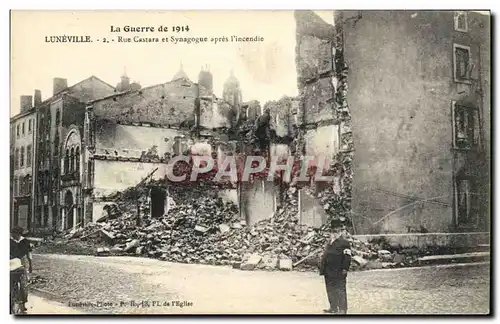 Cartes postales Judaica Luneville Rue Castara et synagogue apres l&#39incendie Juif