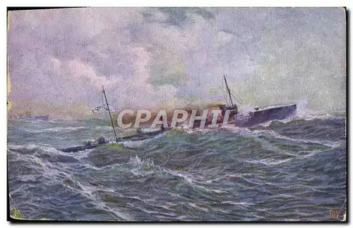 Cartes postales Bateau SM Zerstorer a K fahrend Sous marin