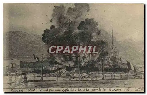 Ansichtskarte AK Bateau Cuirasse Iena detruit par une explosion dans la journee du 12 mars 1907