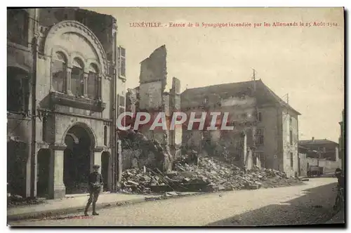 Cartes postales Judaica Juif Luneville Entree de la synagogue incendiee par les allemands le 25 aout 1914