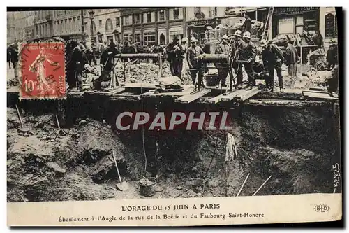 Cartes postales Sapeurs Pompiers L&#39orage du 15 juin a Paris Eboulement a l&#39angle de la rue de la boetie et