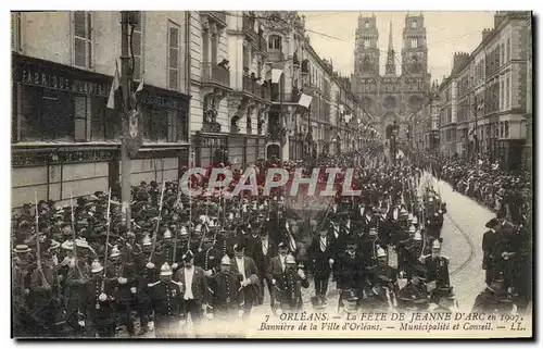 Ansichtskarte AK Sapeurs Pompiers Orleans la fete de Jeanne d&#39Arc en 1907 Banniere de la ville d&#39Orleans Mu