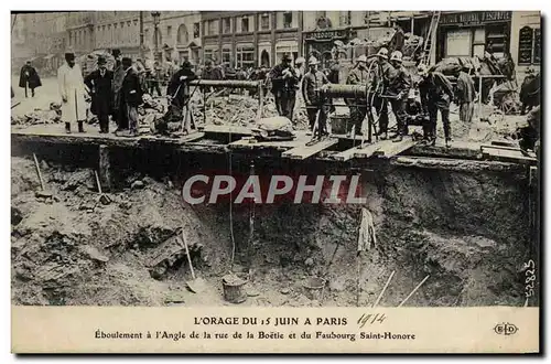 Cartes postales Sapeurs Pompiers Paris l&#39orage du 15 juin a Paris Eboulement a l&#39angle de la rue de la Boe