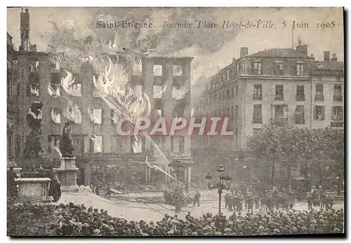 Ansichtskarte AK Sapeurs Pompiers Saint Etienne Incendie Place de l&#39hotel de ville 5 juin 1905