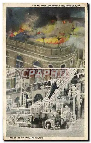 Cartes postales Sapeurs Pompiers The Monticello Hotel Fire Norfolk Morning of January 1st 1918