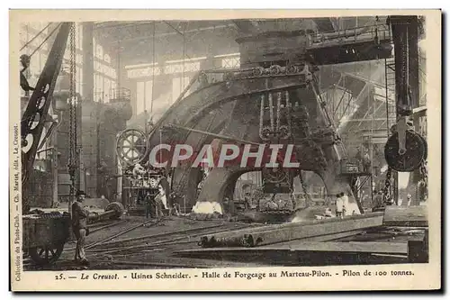 Cartes postales Le Creusot Usines Schneider Halle de forgeage au marteau pilon Pilon de 100 tonnes