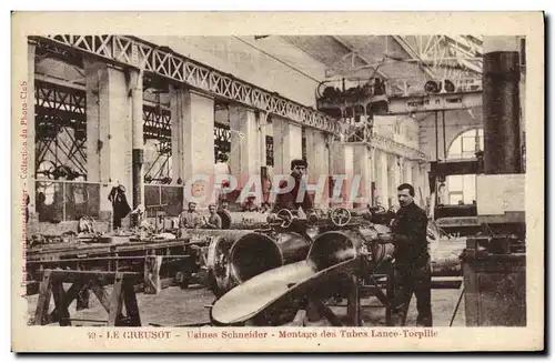 Cartes postales Le Creusot Usines Schneider Montage des tubes Lance torpille