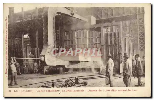 Cartes postales Le Creusot Usines Schneider Le gros laminoir Lingots sortant du four