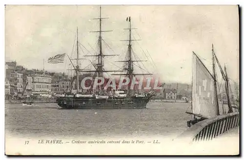 Cartes postales Bateau Voilier Le Havre Croiseur americain entrant dans le port