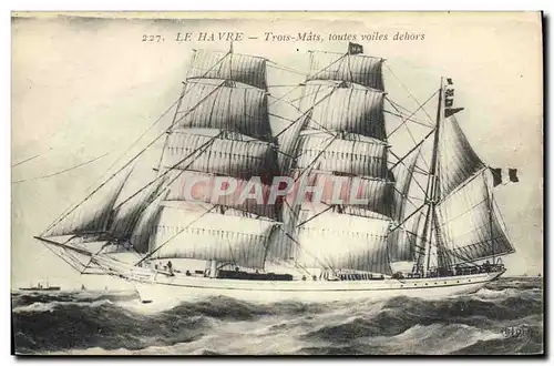 Ansichtskarte AK Bateau Voilier Le Havre Trois mats toutes voiles dehors