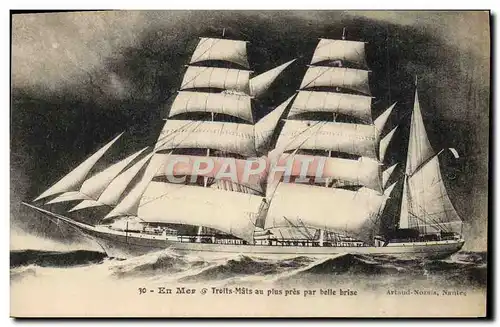 Cartes postales Bateau Voilier Trois Mats au plus pres par belle brise