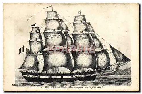 Cartes postales Bateau Voilier en mer Trois mats naviguant au plus pres