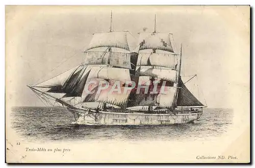 Cartes postales Bateau Voilier Trois mats au plus pres