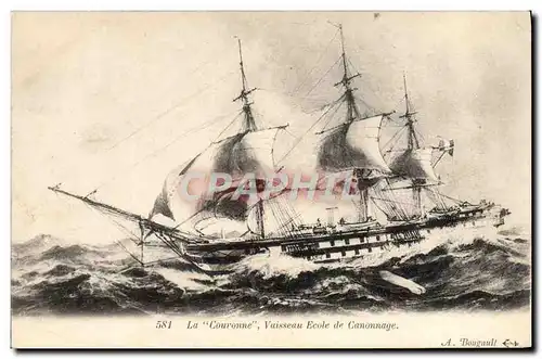 Cartes postales Bateau Voilier La Couronne Vaissea ecole de canonnage
