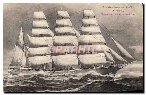 Ansichtskarte AK Bateau Voilier Gros temps sur les Cotes Normandes Quatre mats toutes voiles dehors