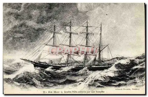 Cartes postales Bateau Voilier En mer Quatre mats surpris par une tempete