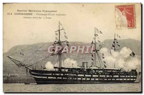 Cartes postales Bateau Voilier Couronne Vaisseau Ecole saluant