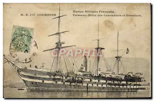 Cartes postales Bateau Voilier Couronne Vaisseau Ecole des Canonniers et timoniers