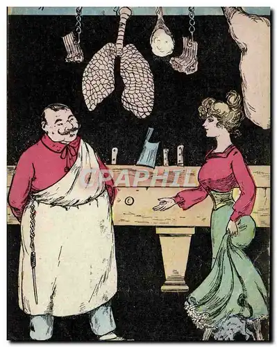 Cartes postales Nu erotique Femme Je voudrais 2 sous de mou pour mon petit chat Boucher Boucherie