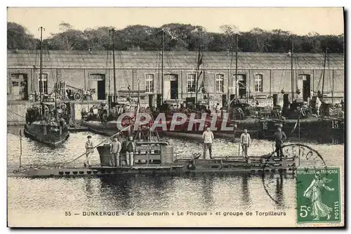 Ansichtskarte AK Bateau Sous marin Dunkerque Sous marin Le phoque et groupe de torpilleurs