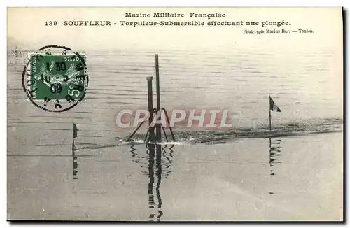 Cartes postales Bateau Sous marin Souffleur Torpilleur Submersible effectuant une plongee