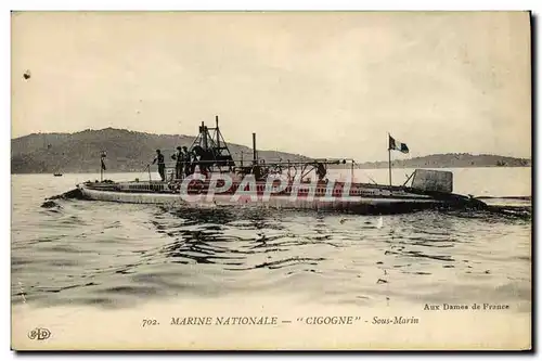 Cartes postales Bateau Sous marin Cigogne