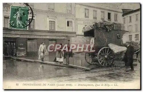 Cartes postales Paris Grande Crue de la Seine Janvier 1910 Inondations Demenagement Quai de Billy