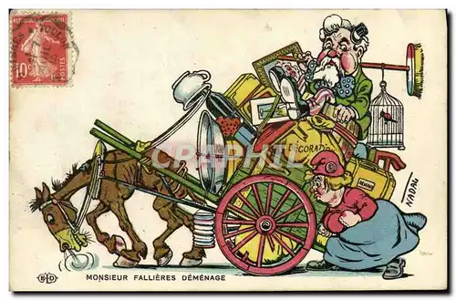Cartes postales Monsieur Fallieres demenage Cheval Illustrateur Nadau