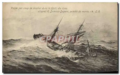 Ansichtskarte AK Bateau Voilier par coup de mistral dans le golfe du Lion Dumont Duparc peintre de marine