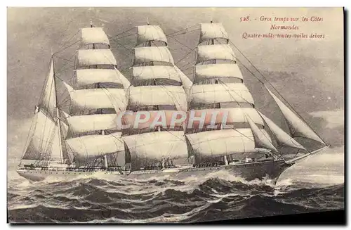 Ansichtskarte AK Bateau Voilier Gros temps sur les cotes normandes Quatre mats toutes voiles dehors