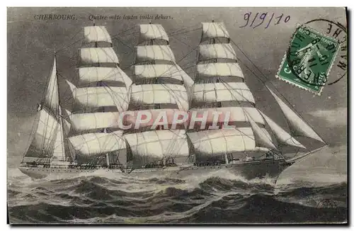 Cartes postales Bateau Voilier Cherbourg Quatre Mats toutes voiles dehors