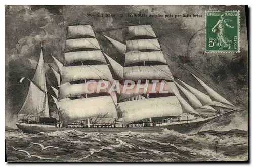 Cartes postales Bateau Voilier Trois mats au plus pres par belle brise